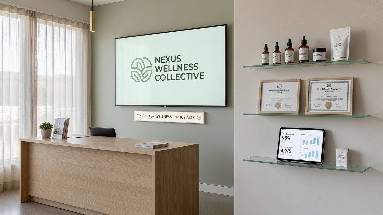 User trust indicators like certification seals, clean website interfaces, and consistent branding in wellness e-commerce settings